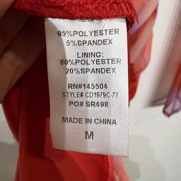 Capsulle Red Summer Heat Print Mesh Ruched Midi Bodycon Dress Sz M - Picture 6 of 14